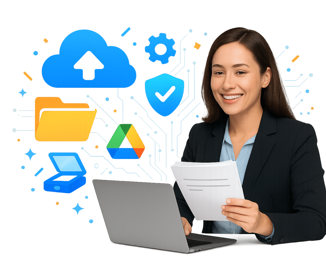 Adelaide AI filing chatbot collecting documents and storing them into organised drive folders.